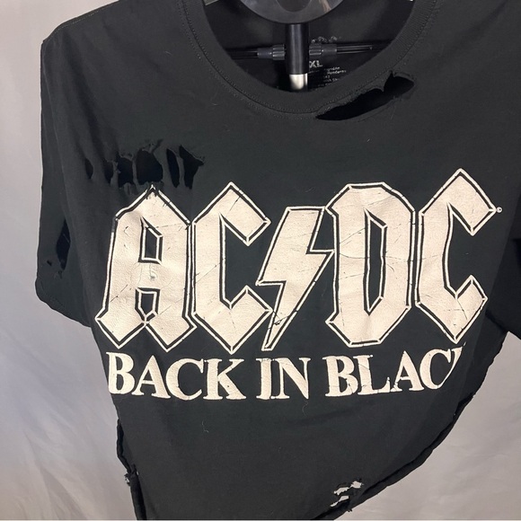 AC/DC Back in Black Graphic Crop Top custom distressed, womens size XL - Picture 2 of 5